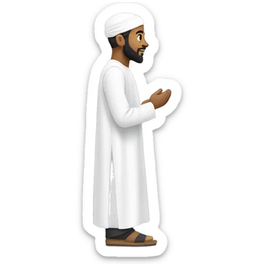 sideview of a bearded muslim man in a white thobe walking. sticker