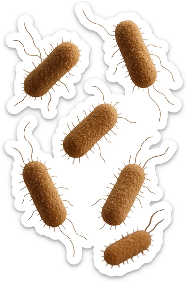 6 batteri intestinali iperrealistici sul bordeaux fluttuano in aria, iperrealistico 4k sticker