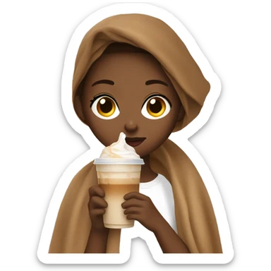 Girl sipping iced latte in brown blanket sticker