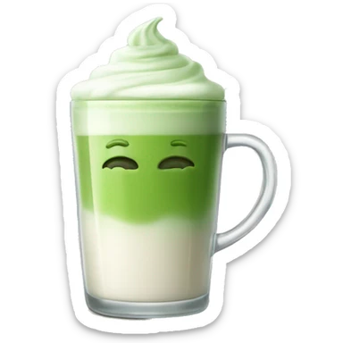 Matcha latte with milk foam in big glass mug sticker