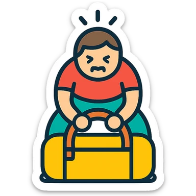 a sportsman is struggling to lift a gymbag sticker