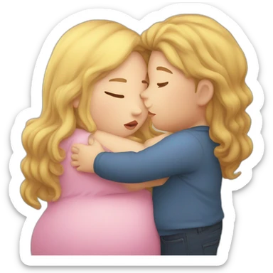 Chubby girl with long hair kisses chubby boy sticker