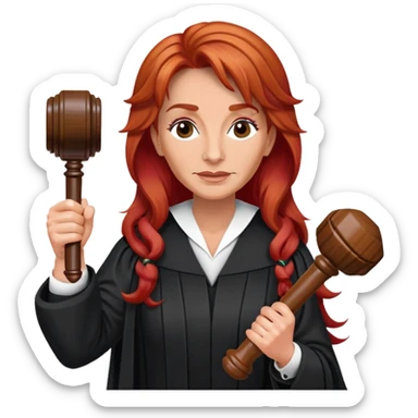 Judge Judy with long red hair and her gavel in her hand sticker
