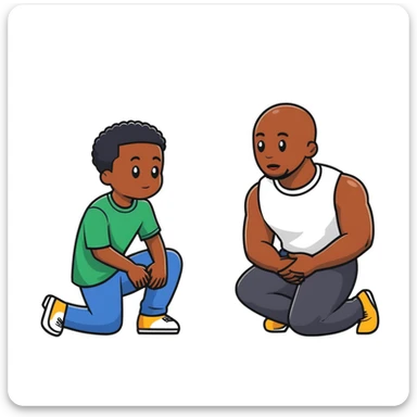 Black man kneeling down in front of white man, respectful pose sticker