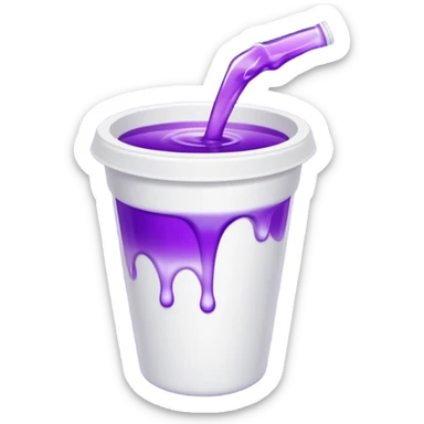 a white styrofaom cup with purple liquid that is tipped over with the liquid slightly pouring out sticker