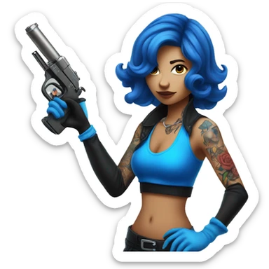 Female figure in blue gloves with tattoo gun sticker