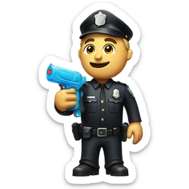 Cop holding water gun to the left sticker