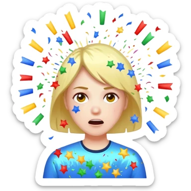 Expresión de molestia con rayos que explotan y llena de confeti  sticker