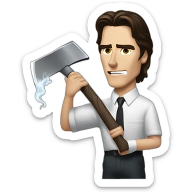 Christian bale in american psycho holding axe and smoking sticker