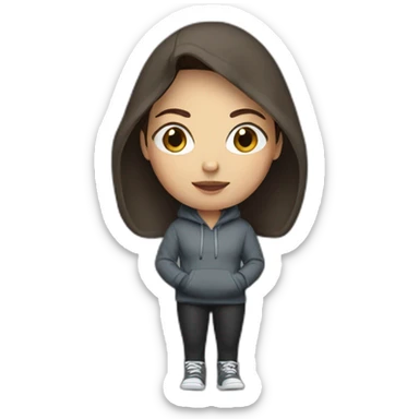white woman with short dark brown hair in a hoodie sticker