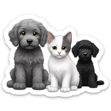 White grey kitten with black labradoodle sticker
