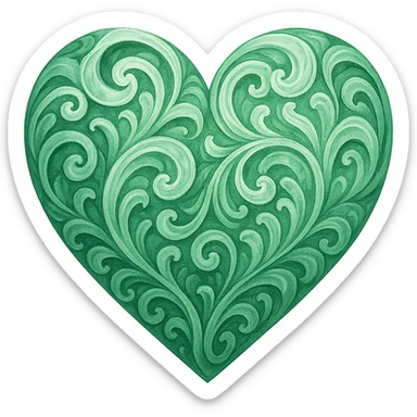 heart with a swirling jade pattern, digital illustration sticker
