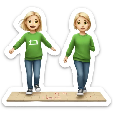 a little white girl in a green sweatshirt playing hopscotch sticker