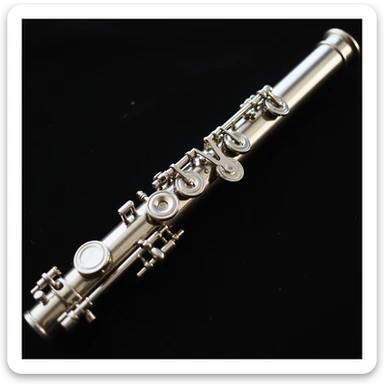realistic metal flute with detailed buttons, mouthpiece visible, metallic shine, isolated on plain background, no human, ready to be played in a band sticker