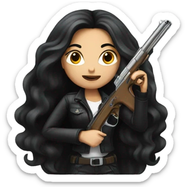  girl with long black hair with gun sticker