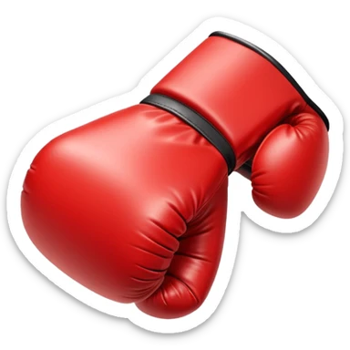 A small, bold boxing glove with a shiny red leather texture, clenched and angled forward, dynamic motion lines around it, symbolizing a powerful punch, clean white background sticker