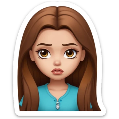 sad pretty bratz baddie, long brown hair sticker
