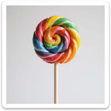 realistic lollipop, rainbow swirl, photorealistic style sticker