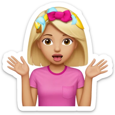 tan girl with blonde hair with a pink shirt on with her tongue out and hands to the side sticker