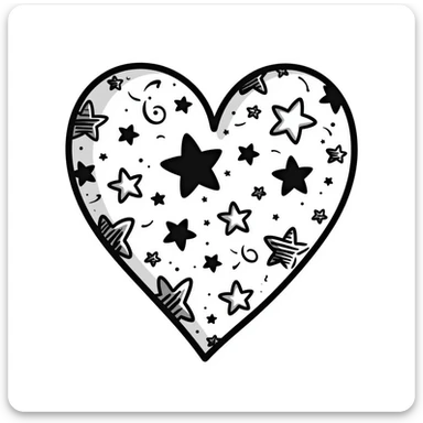 hand drawn heart with stars and swirls, doodle style sticker