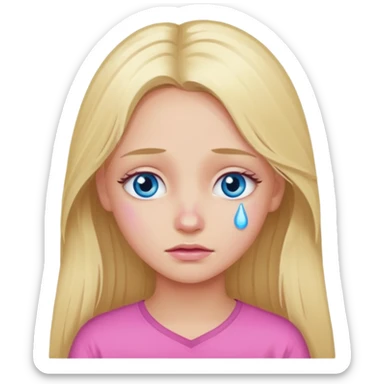 Blond long hair girl with blue eyes in pink with tears in eyes sticker