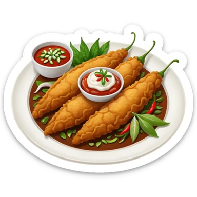 indonesian fried food with chili on a plate sticker
