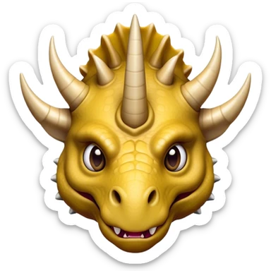 Cinematic Comical Triceratops Portrait Emoji, Head tilted dramatically with an exaggeratedly shocked expression, featuring a stout, armored body with three comically exaggerated horns and a frilled head, wide, comically expressive eyes full of playful disbelief, Simplified yet hilariously expressive features, highly detailed, glowing with a slightly sassy prehistoric glow, high shine, dramatic yet playful, stylized with an air of cheeky dinosaur mischief, soft glowing outline, capturing the essence of a meme-worthy Triceratops that looks ready to side-eye its way into viral fame! sticker