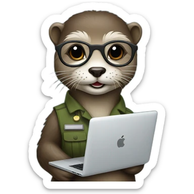 female vet otter with glasses with a macbook sticker