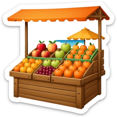 a market table with fruit and other product sticker