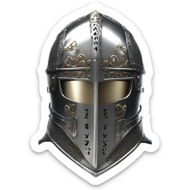 ornate full-face closed armet medieval helmet armor intricate chrome inlays sticker