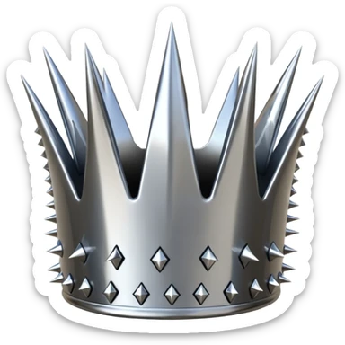 A spiked crown emoji made of silver chrome, sharp yet rounded metallic spikes, glossy reflections, aggressive luxury swag aesthetic, iOS emoji style, centered, clean white background sticker