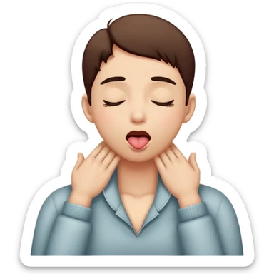 person putting hands on top of their neck with tongue out and eyes closed sticker
