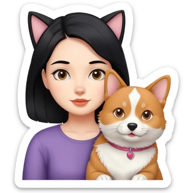 The girl with black hair cat and a Corgi. sticker