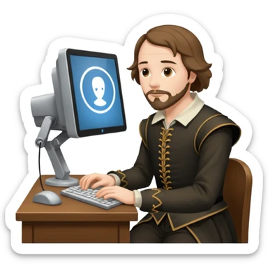 Shakespeare portrait very faithful to original posture dealing with a computer sticker