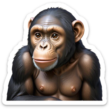 Cinematic Noble Chimpanzee Portrait Emoji, Poised and wise, with a lean, agile build adorned with textured fur and deep, thoughtful eyes, Simplified yet sharp and sophisticated features, highly detailed, glowing with a soft, contemplative glow, high shine, intelligent and vigilant, stylized with an air of primate regality, focused and attentive, soft glowing outline, capturing the essence of a watchful guardian that feels as though it could step out of the screen with effortless authority! sticker