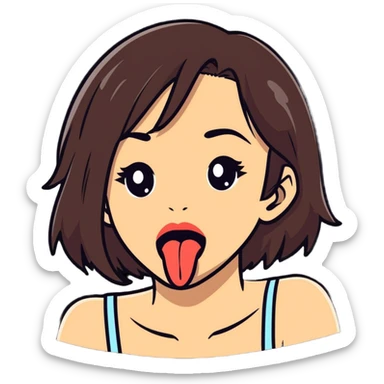 brunette female sticking tongue out  sticker