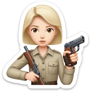 A straight face holding a gun pointing forward  sticker