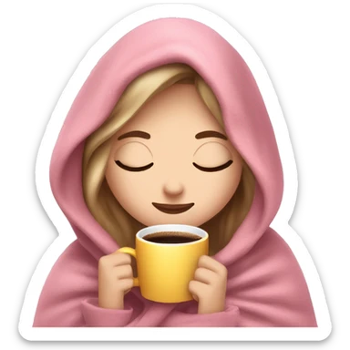 white girl inside a pink blanket sipping coffee eyes closed sticker