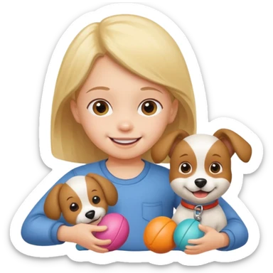 child with dog toys sticker