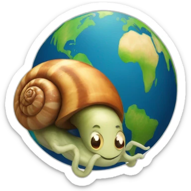 planet Earth with a cartoon pensive snail face sticker