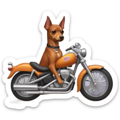 caramel color pinscher dog as basketball player ridding a motorcycle sticker