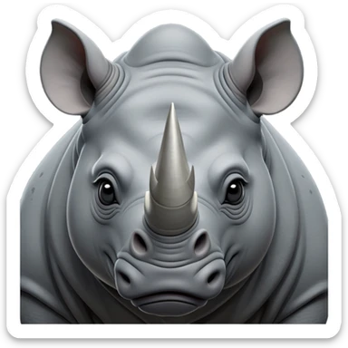 cinematic-noble--rhinoceros-portrait-emoji,slate-grey-hide--poised-and-regal,-with-a-massive,-powerful-build-and-a-thick,-deep-set-soulful-piercing-eyes,-simplified-yet-sharp-and-sophisticated-features,-highly-detailed,-large-black-eyes, zoomed out showing shoulders sticker