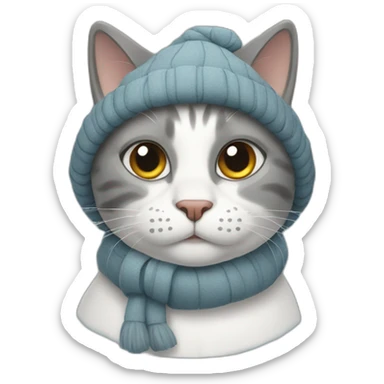 A gray cat dressed like a snowman sticker