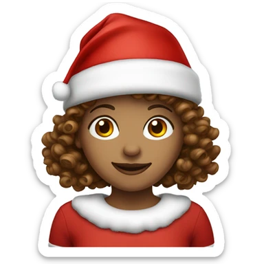 Brown curly hair girl Santa claus’ hat sticker