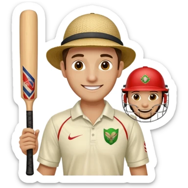 i want a emoji suitable for a logo s well.
it should contain a man holding cricket bat and is wearing all the cricket accessories with no face visible sticker