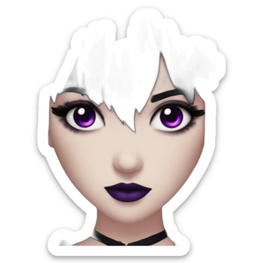 Elissabat-with-bangs-long-hair-dark-purple-and-black-vampire-goth-makeup-pinkeyes-romanticgothcloses sticker