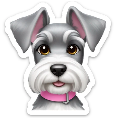schnauzer light gray and white ears and pink collar girl puppy sticker