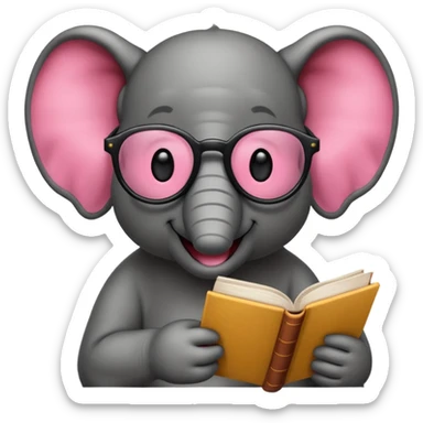 crear un emoji de un elefante rosadito con lentes de lectura grandes y negros  sticker