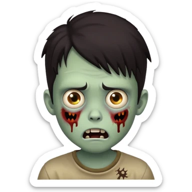 boy zombie with dark hair, surprised expression, emoji style sticker
