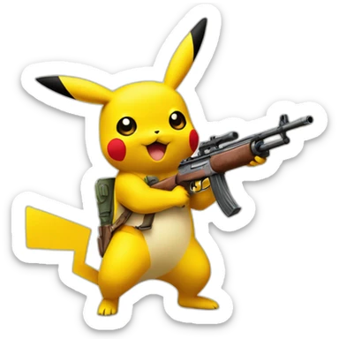 a pikachu holding a shotgun sticker